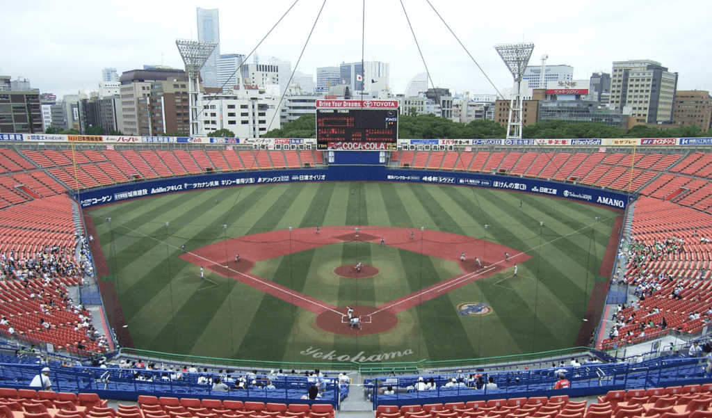 The perfectly symmetrical Yokohama Stadium as seen from within. JapanBall