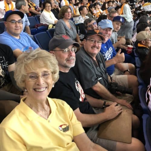 Connie takes in a game at the Tokyo Dome with fellow JapanBallers on the 2019 NPB tour.