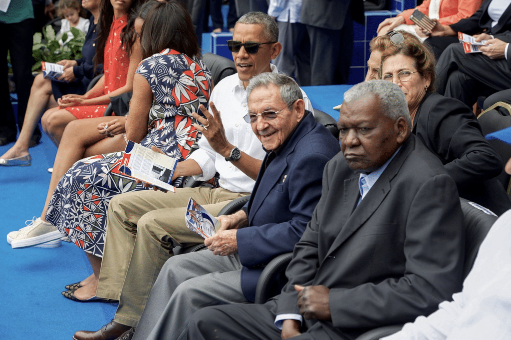 US President Barack Obama and Cuban President Raul Castro watch the game in 2016. Photo taken from Wikimedia Commons