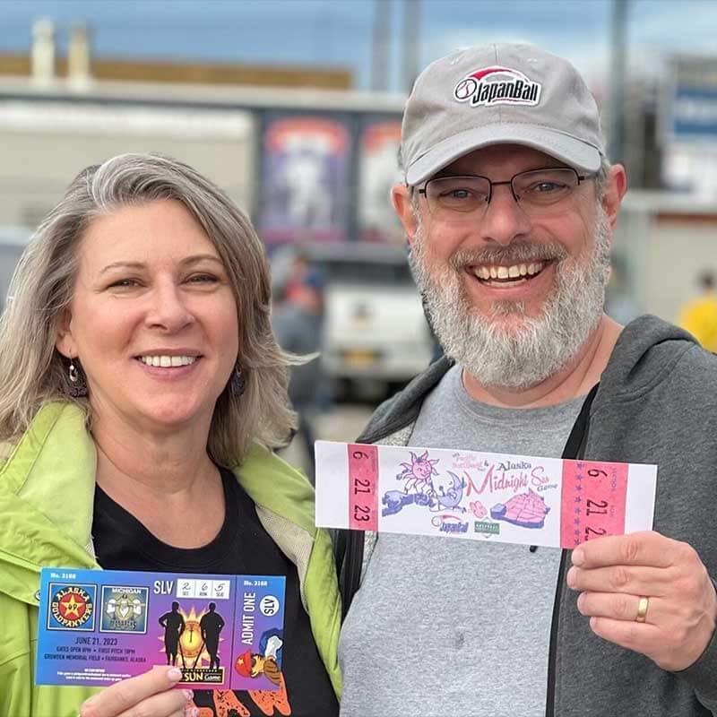 Clay Breshears and his sister Melanie Ellis at the Midnight Sun Game in Alaska