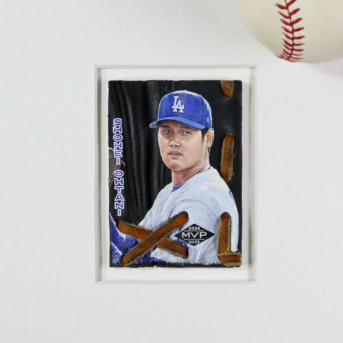shohei ohtani la dodgers painted glove portrait card art